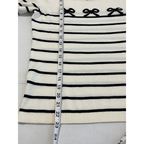 Talbots Womens Knit Sweater Sz M Striped Bows Puff Cottage Capsule Nautical Soft - Picture 5 of 8